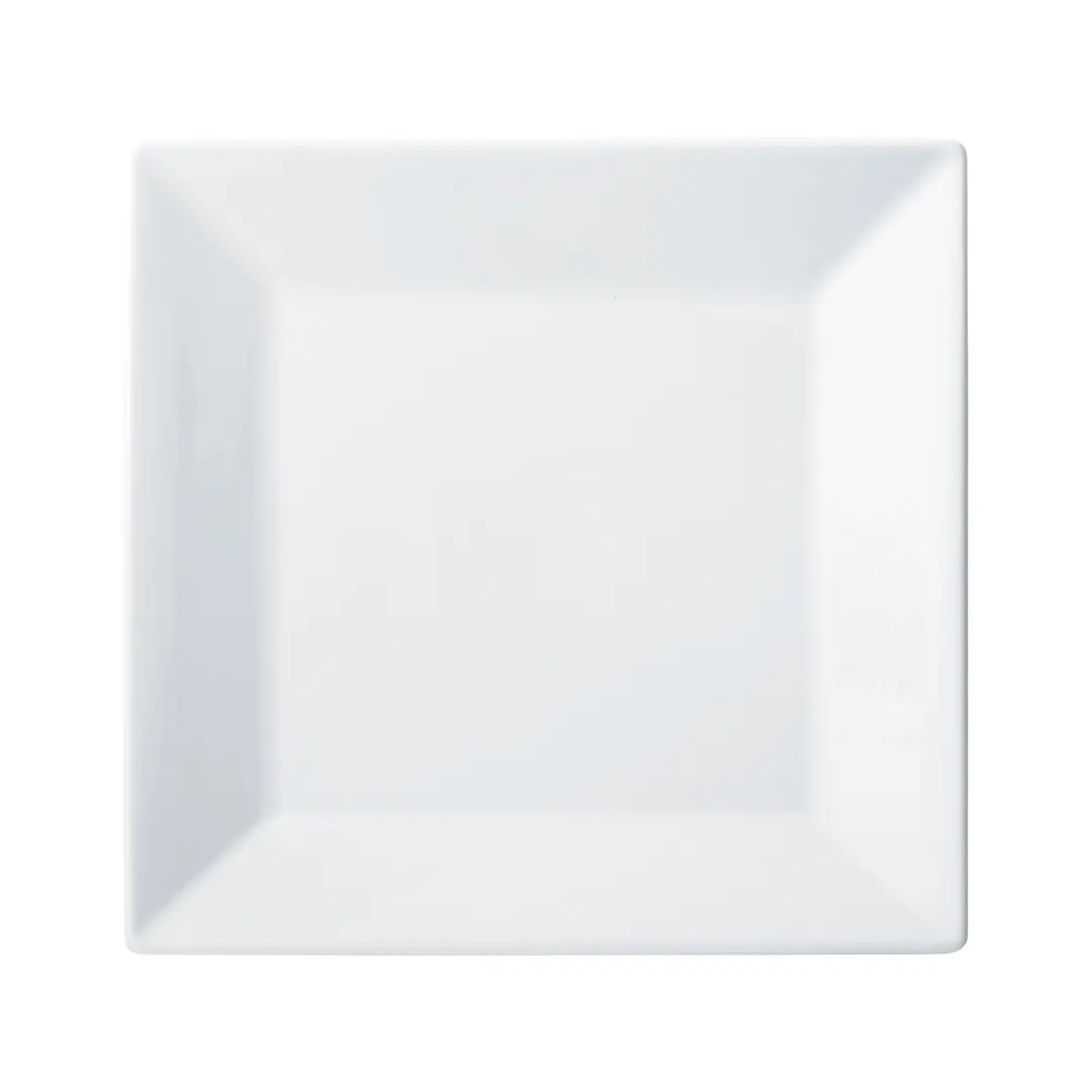 Winco RPS-10 Royalsquare Square Plate, 10" L x 10" W x 1" H, White Porcelain - 1 Dozen