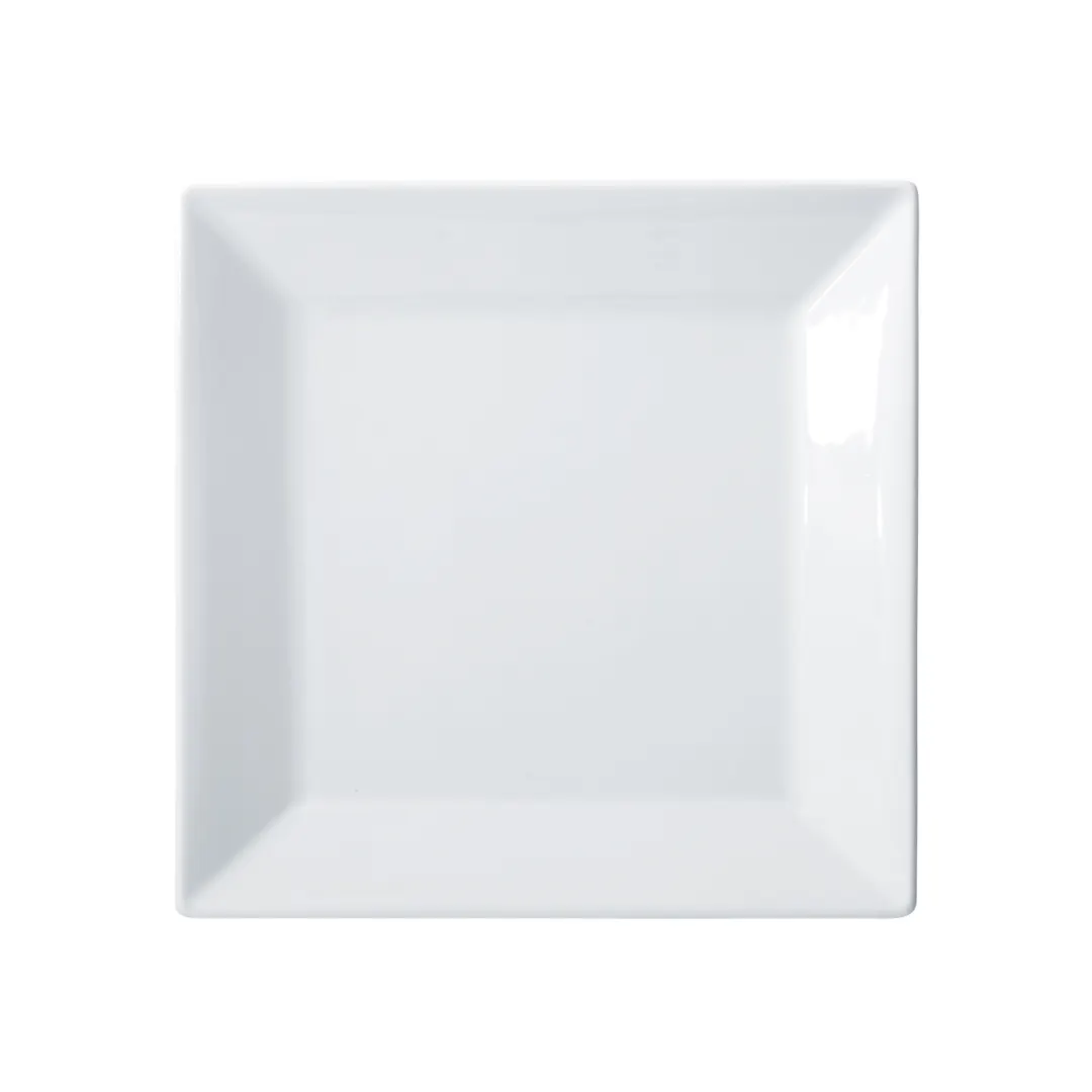 Winco RPS-925 Royalsquare Square Plate, 9-1/4" x 9-1/4" x 3/4" Porcelain White Dinnerware, 1 Dozen
