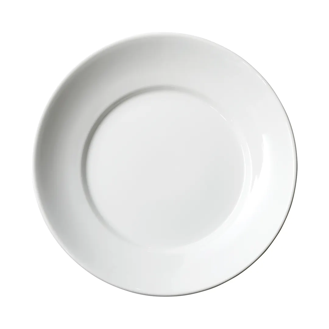 Winco SPR-105 Plate, 10.5" Dia x 1.875" H, Round White Porcelain, Wide Rim - 1 Dozen