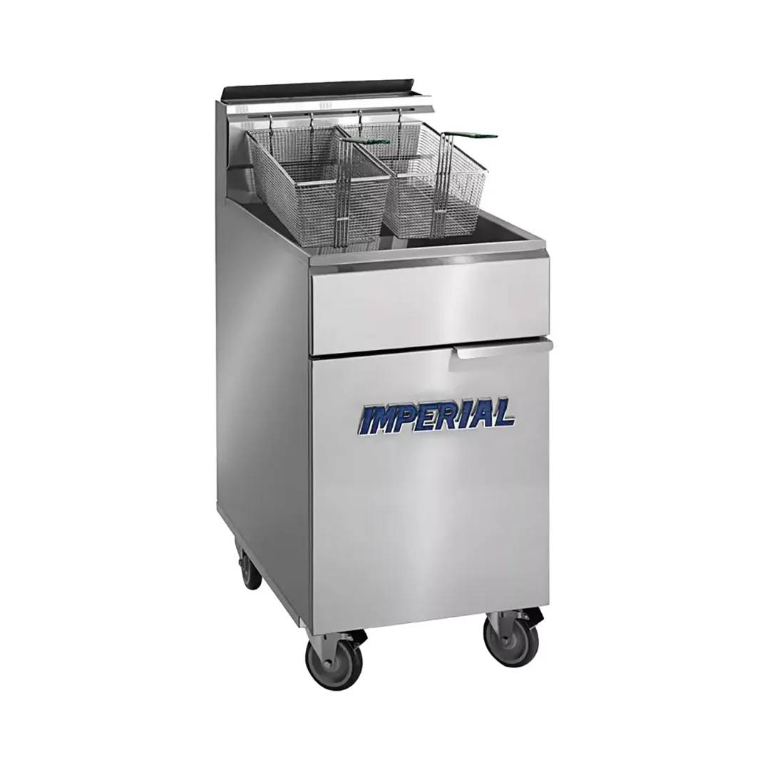 Imperial IFSSP175 Full Pot Floor Model Gas Fryer w/ 75 -lb Capacity, Built-In Filter, Thermostat