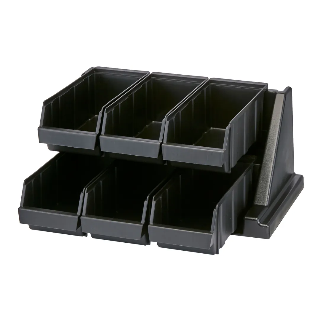 Cambro 6RS6110 Rack - 6 Black Plastic Bins, 20-1/8"L x 17-1/4"D x 9-1/4"H, Wall-Mount, 10 lb