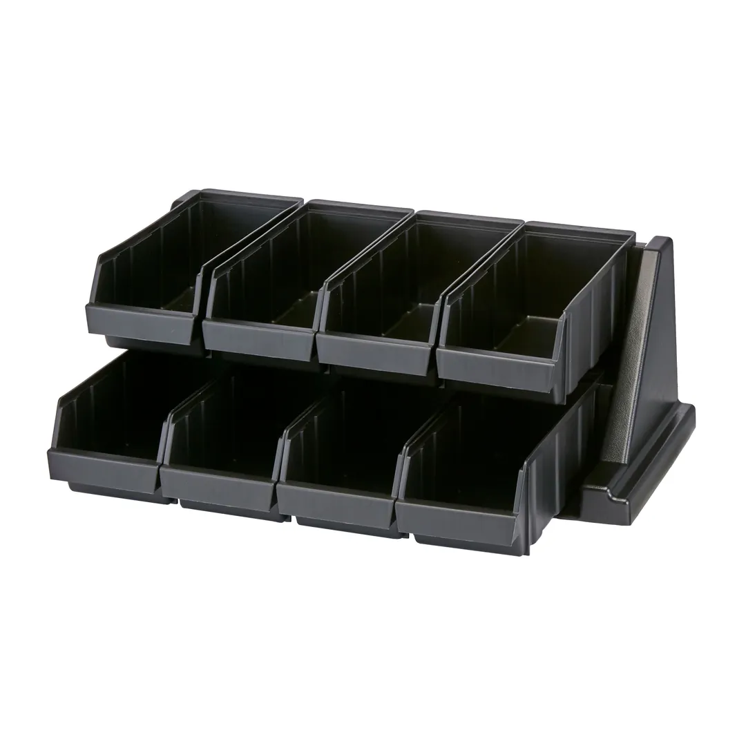 Cambro 8RS8110 Rack – 8 Black Plastic Bins, 25"L x 17"D x 9"H, Wall‑Mount 10 lb each Made in USA