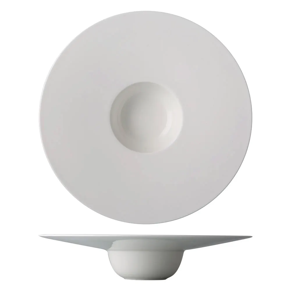 CAC China GDC-510 Soup Bowl, 5.5‑Oz Bone White Porcelain, 10½" Dia x 2¼" H Round, Wide Rim - Dozen