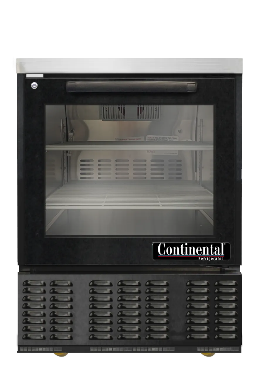 Continental Refrigerator UC24NGD-B 24" 1-Glass Door Undercounter Fridge, Black Enamel, 4.82 cu. ft., Front-Breathing