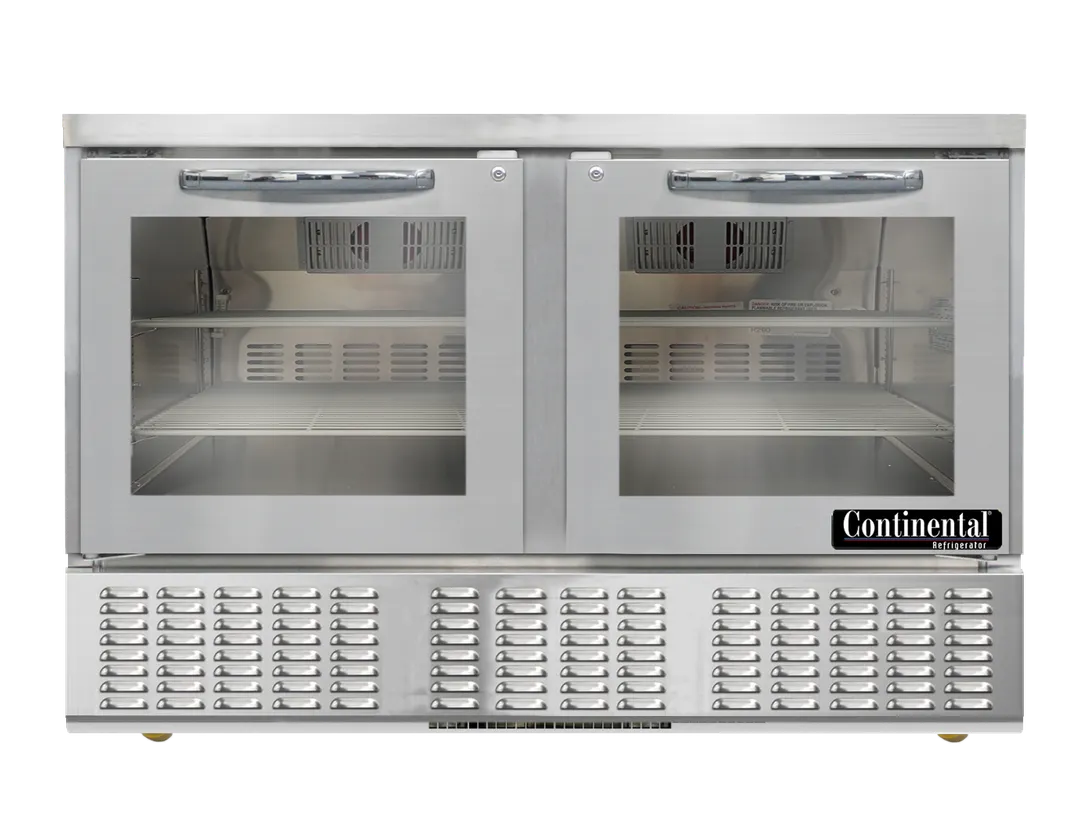 Continental Refrigerator UC48SNGD 48" 2-Glass Door Undercounter Fridge, Stainless Front, Breathing, 8.6 cu ft