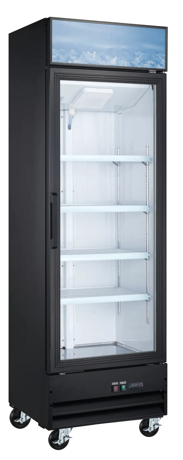 Drago America DR13MGF 27" Glass Door Freezer, 13 cu ft, Black Steel, LED, R290, 5/6 HP, 115V