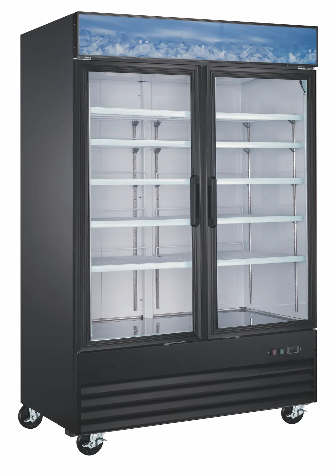 Drago America DR29MGHR 48" Merchandiser Refrigerator, 29 cu ft, Black Coated Steel, Glass Door