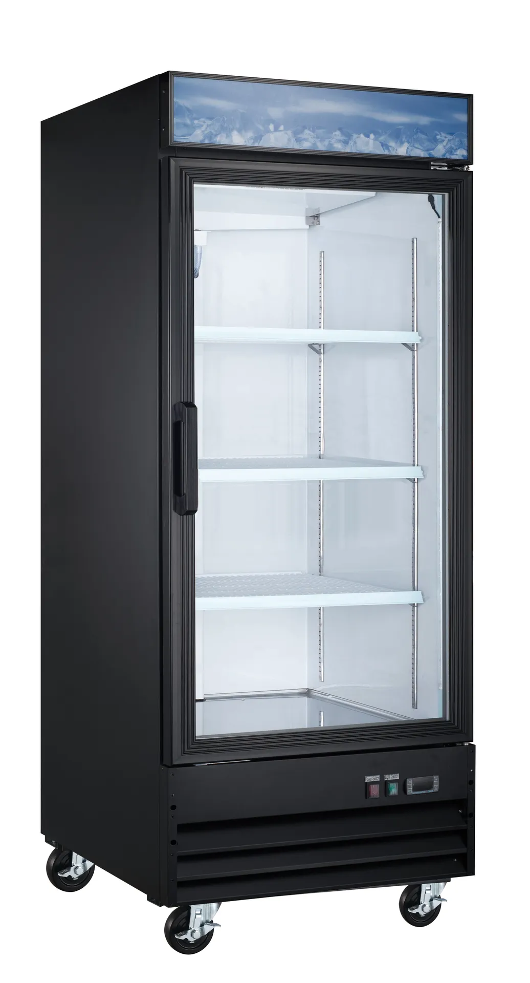 Drago America DR8MGF 26" Glass Door Freezer, 8 cu ft, Black Steel, LED, R290