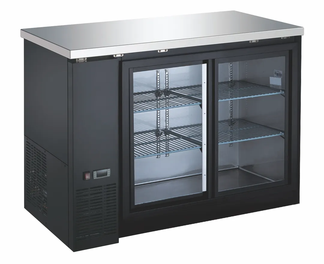 Drago America DRBB48GS – 12 cu ft Bar Cooler, 48.9"W x24.4"D x35.6"H, Black, Glass Doors PVC Shelves
