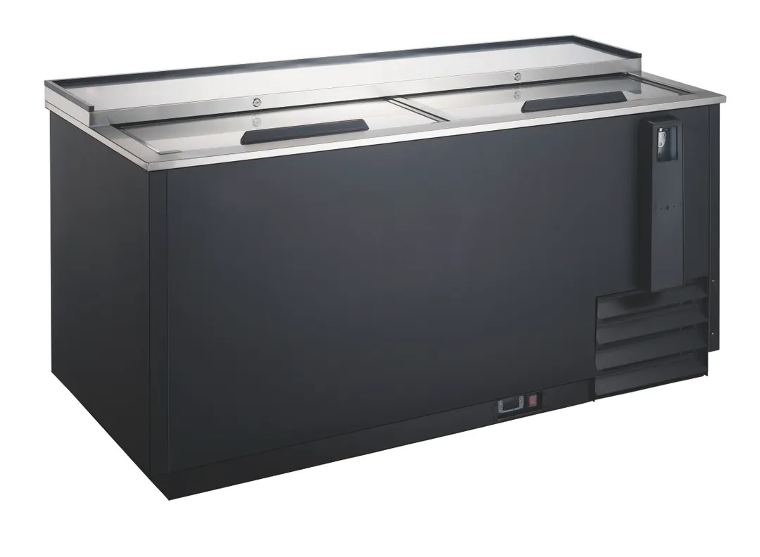 Drago America DRBC65 Bottle Cooler, 22 cu ft, 64.5"W x 26.6"D x 34.2"H, 33°F‑40°F, Lids, Cap Opener
