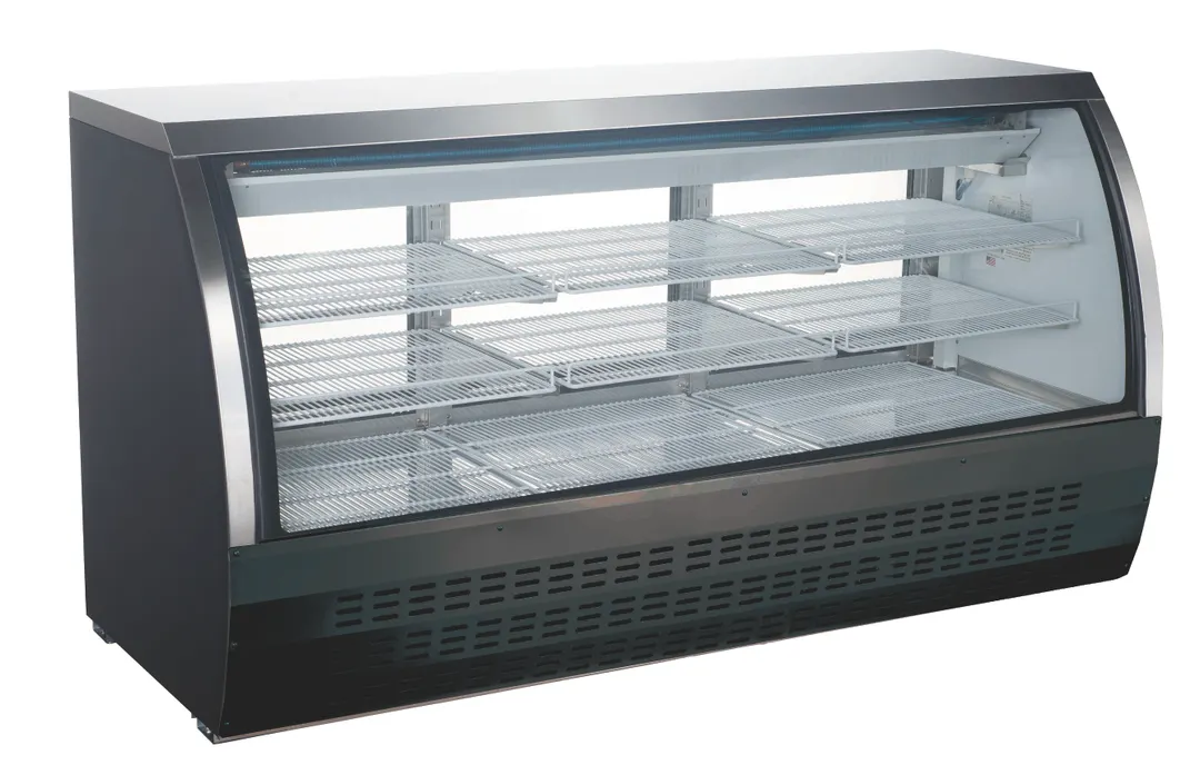 Drago America DRDC80 Case, 32 Ft³, 78.8"W×32.5"D×42.9"H, Black Curved, 9 Shelves, 3/8 HP Compressor