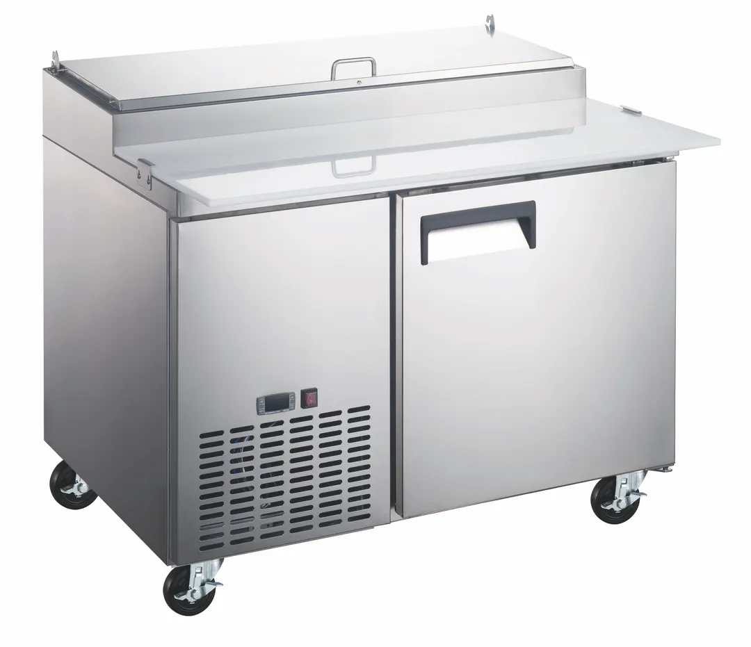 Drago America DRPP49 49" 1-Door Refrigerated Pizza Prep Table, 14 cu. ft., (6) 1/3 pans