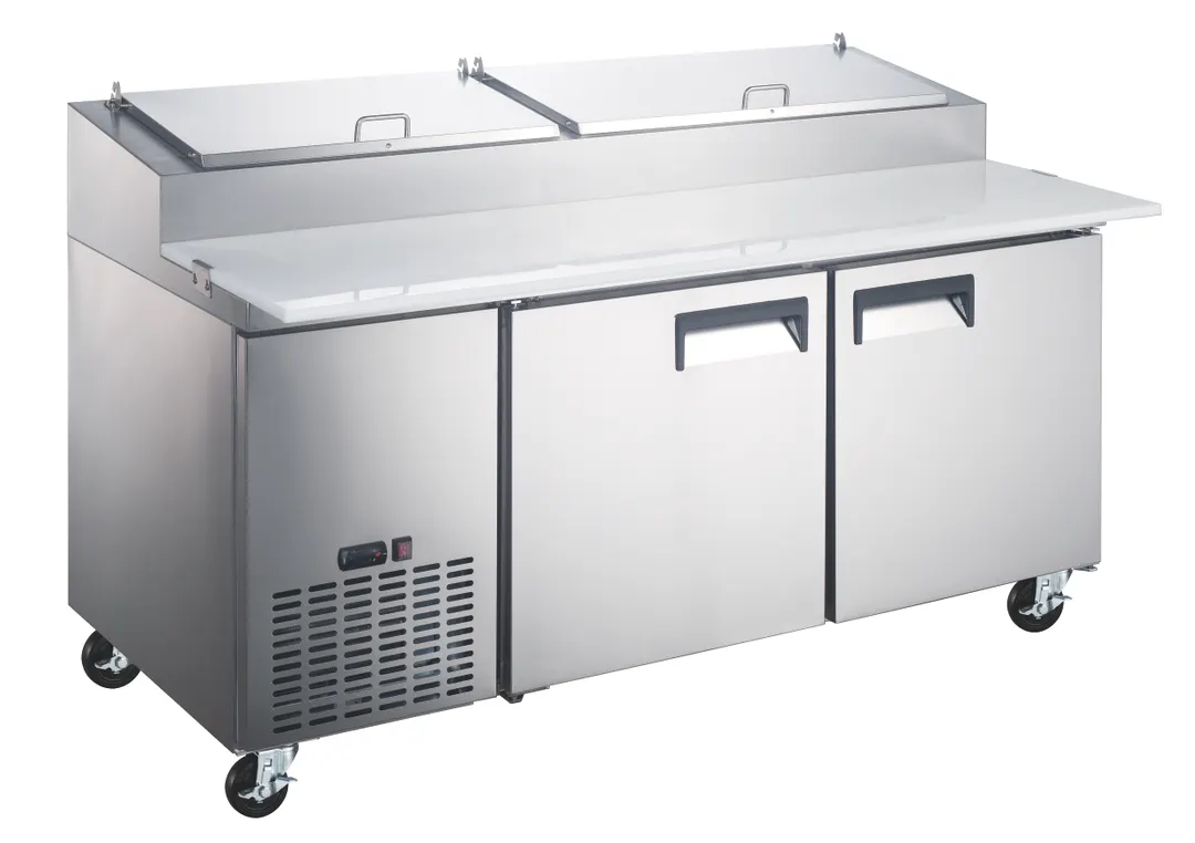 Drago America DRPP70 70" 2-Door Refrigerated Pizza Prep Table, 17 cu. ft., 9 1/3 Size Pans