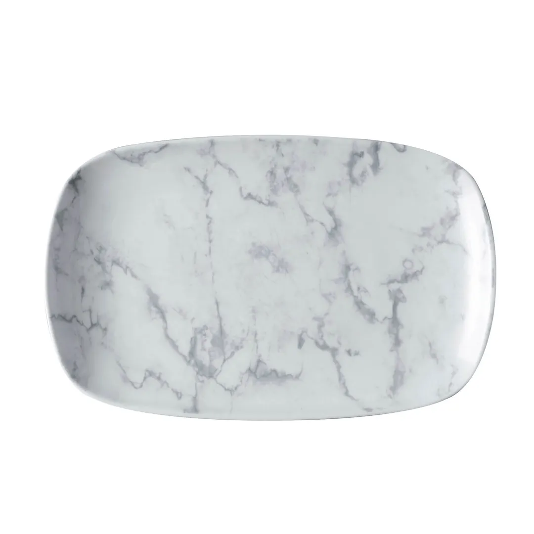 GET PA110F917612 Oval Porcelain Platter, 8.5" x 13.4" x 1.3", Coupe Rim, Corona Marble - 1 Dozen