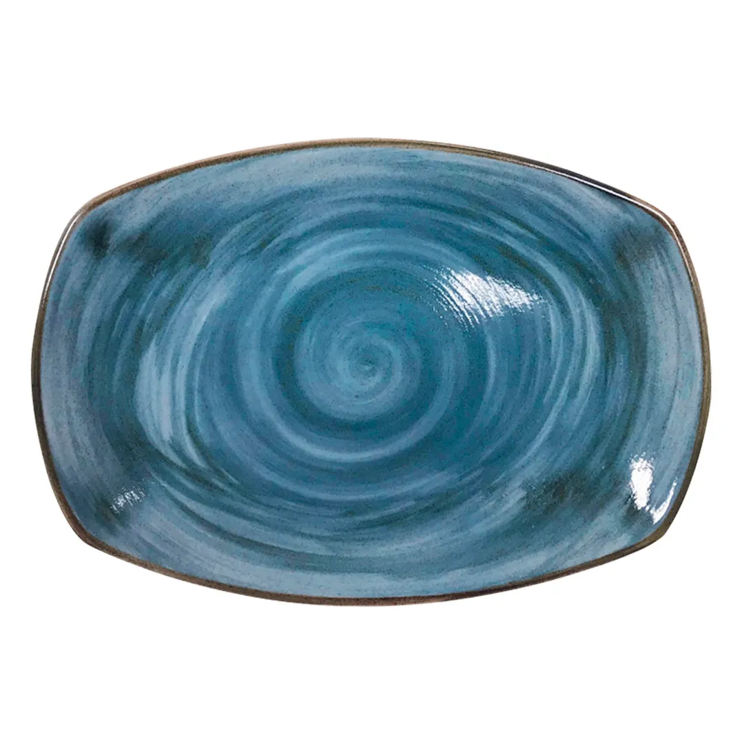 GET PP1604727906 Platter - 13.75" L x 9.66" W Oval Porcelain Blue Corona Artisan
