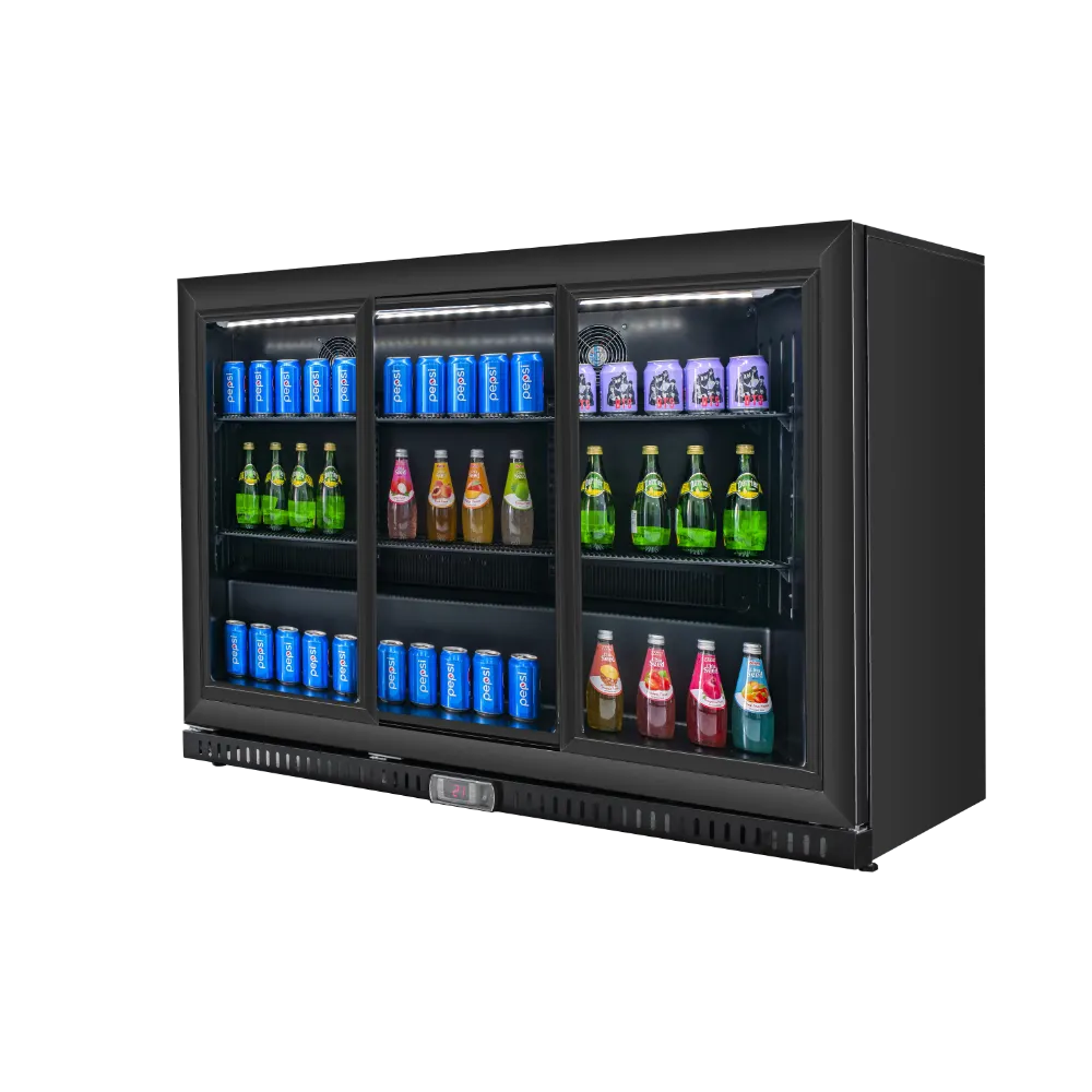 Omcan USA 48469 54" Reach-In Bar Cooler, 11.6 Cu Ft, Black, 3 Sliding Glass Doors, 115V