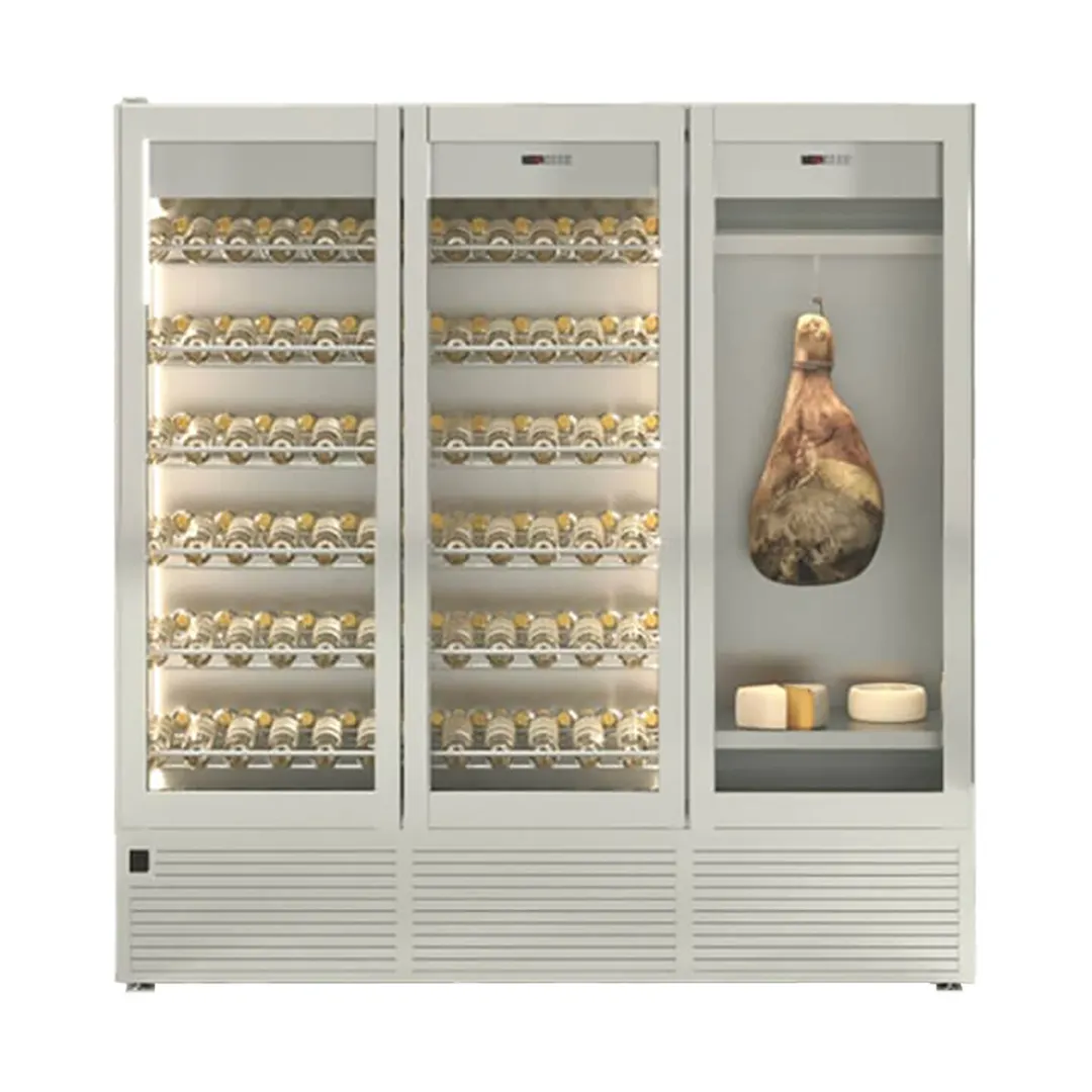 Oscartek PROVINO I RM2100 83" Meat Display Case, 3 Glass Doors, Frame, Lighting, Touch, Shelves
