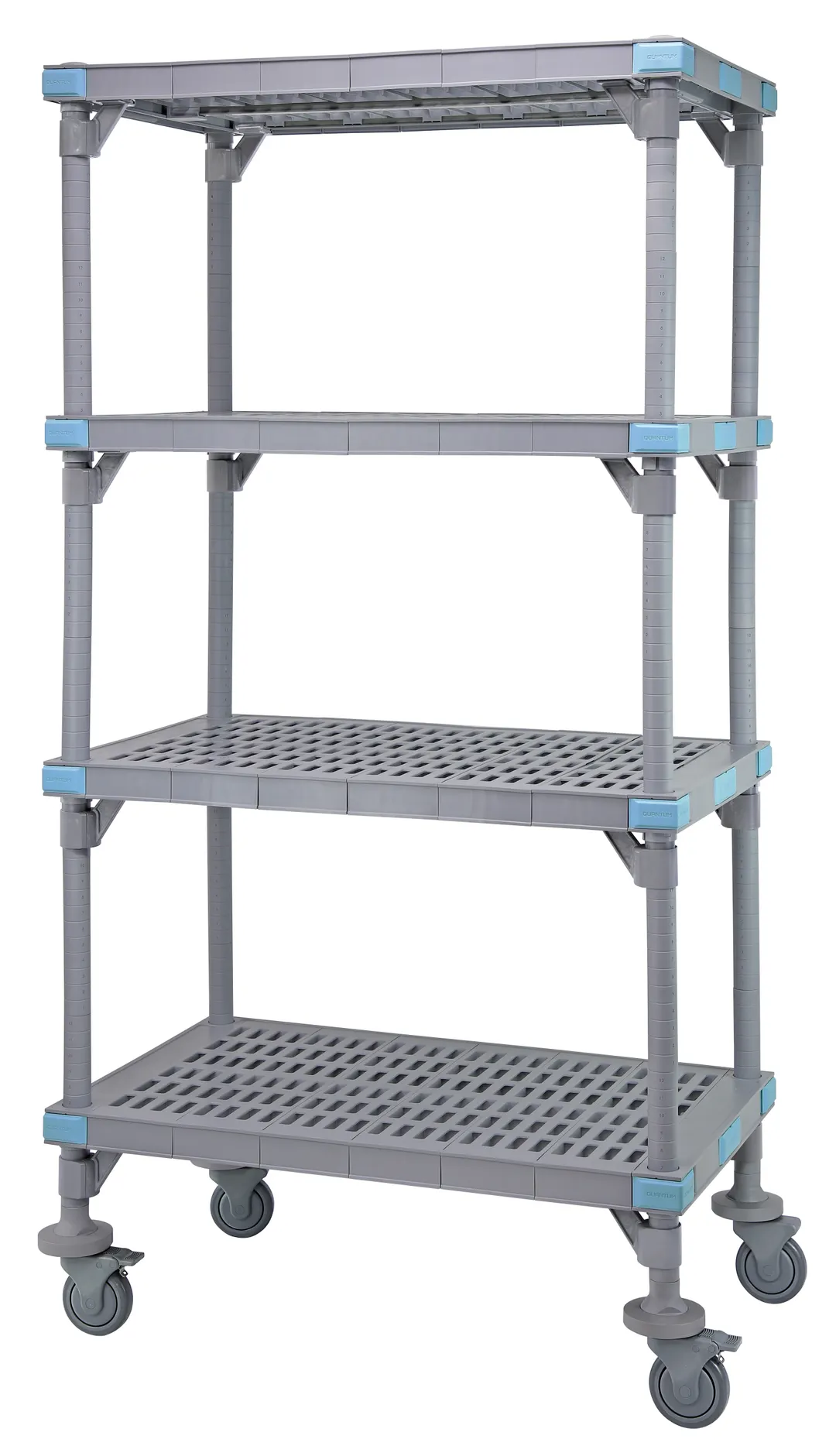 Quantum QPM184862VS-4 Millenia Polymer Shelving Unit, Mobile, 48"W x 18"D x 62"H, Gray Finish, 4 Open Grid Shelves, NSF