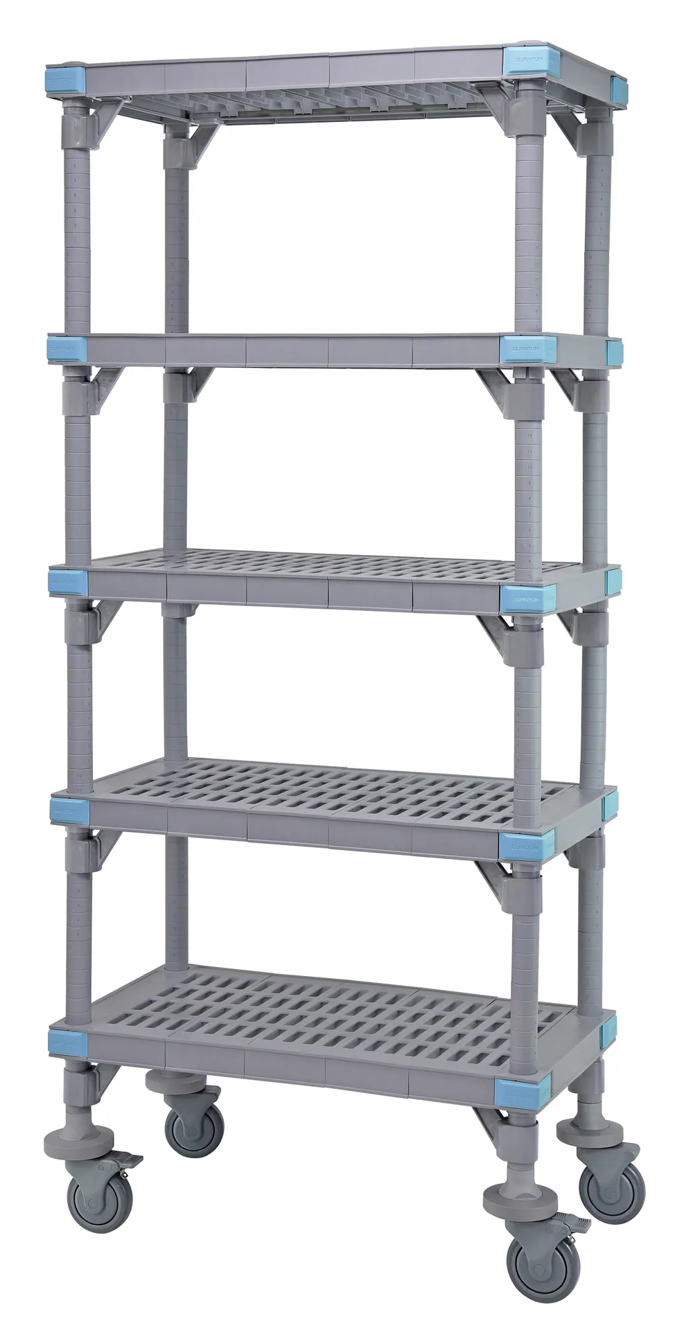 Quantum QPM184886VS-5 Millenia Polymer Shelving Unit, Mobile, 48"W x 18"D x 86"H, Gray Finish, 5 Open Grid Shelves, NSF