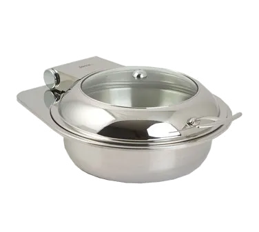 Spring USA 2172-6/30 Induction Server, 4.5‑Qt Round Steel Chafing Dish, Hinged Cover, Wing‑Handle