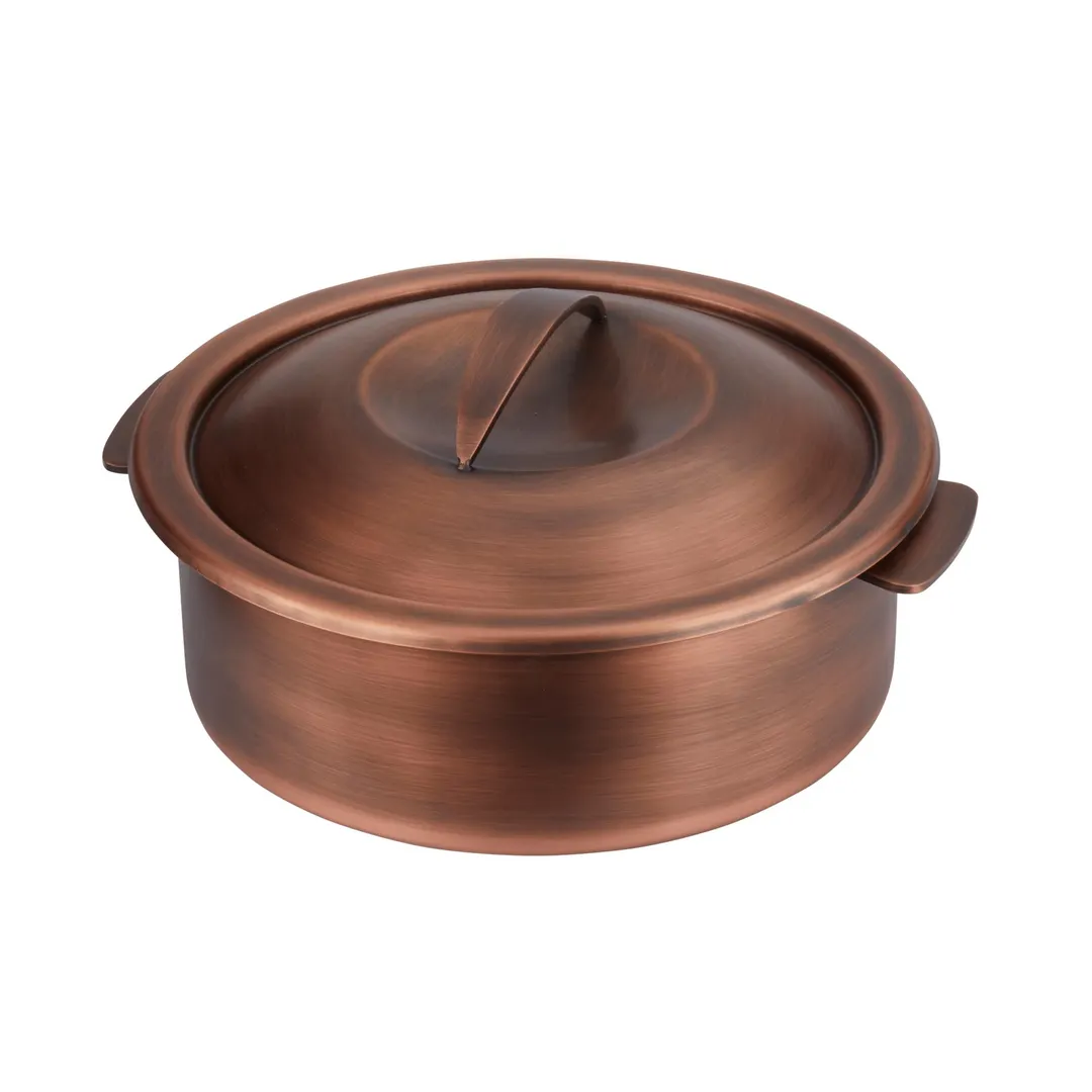 Spring USA 2272-5/27 Server, 4Qt, 10-1/4" Dia. x 3-3/4" H, Cu‑Plated Aged, Lift‑Off Cover, Induction