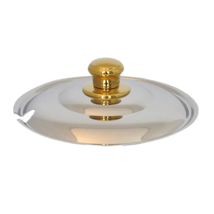 Spring USA 375-697/6 Soup Tureen Lid, 6-Qt Stainless Steel with Gold Handle Chrome - Ladle Notch