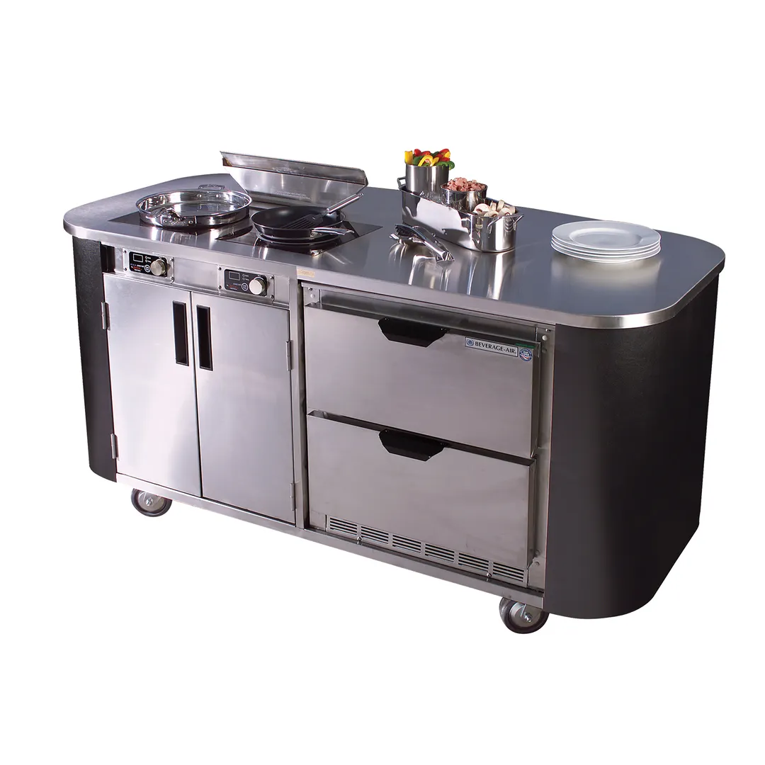Spring USA MCS3572 Mobile Culinary Station, 71W x 35D x 44H, Laminate/Steel, 2600W Induction, Refrig Drawers