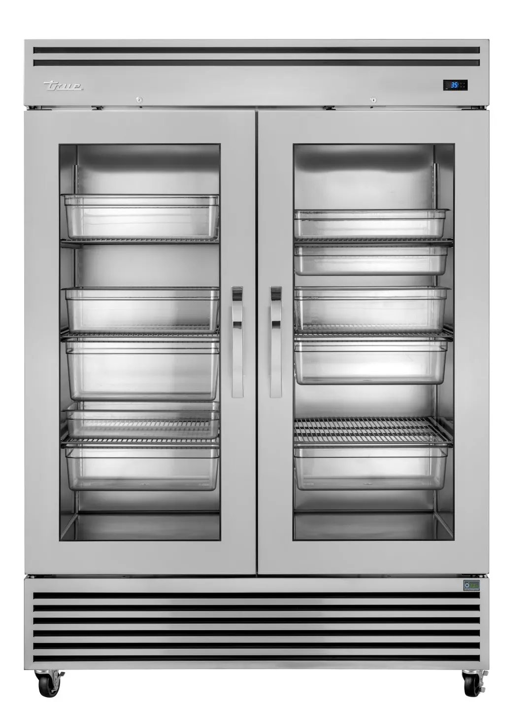True TGN-2R-2G 49" 2-Glass Door Reach-In Refrigerator, Bottom Mounted, R290 Refrigerant