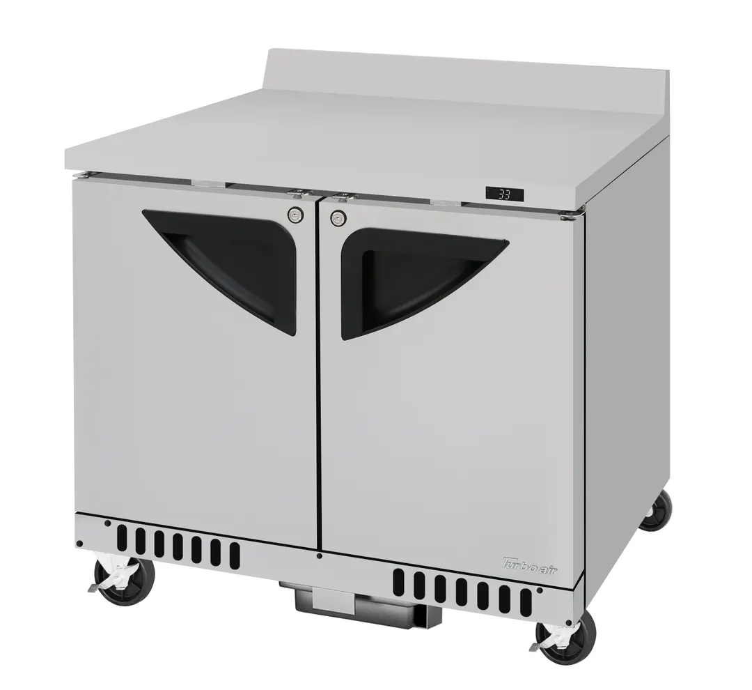 Turbo Air TWR-36SD-FB-N 36" 2-Section Worktop Refrigerator w/ 2 Doors, Front Breathing, 9 cu. ft.