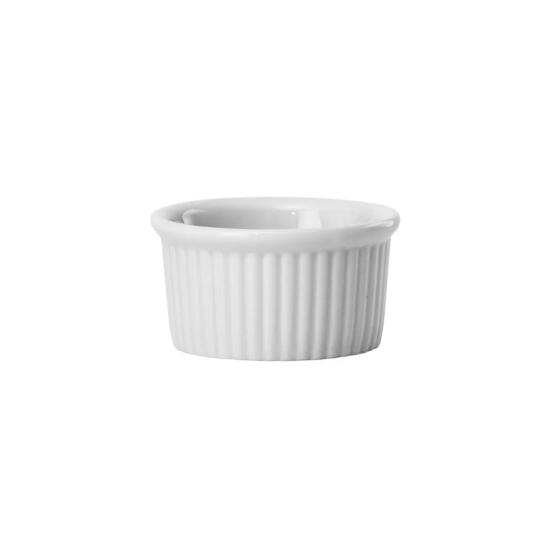 Winco FRR-1 Ramekin, 1 oz., 2-1/4" Dia x 1-1/8" H, Round Fluted Porcelain, White - 1 Dozen