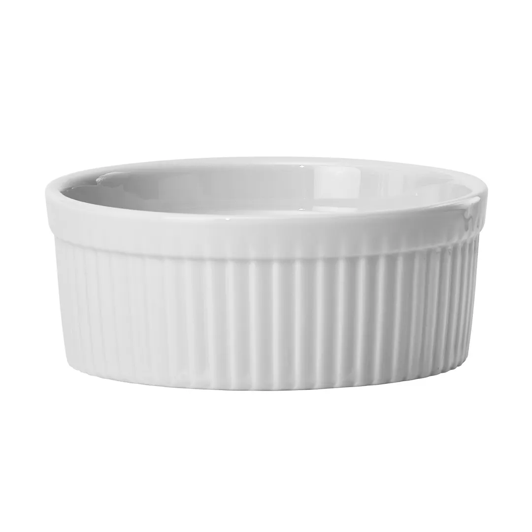 Winco FRR-10 Fluted Porcelain Ramekin, 10 oz (4.25" × 1.75"), Round White, - 1 Dozen