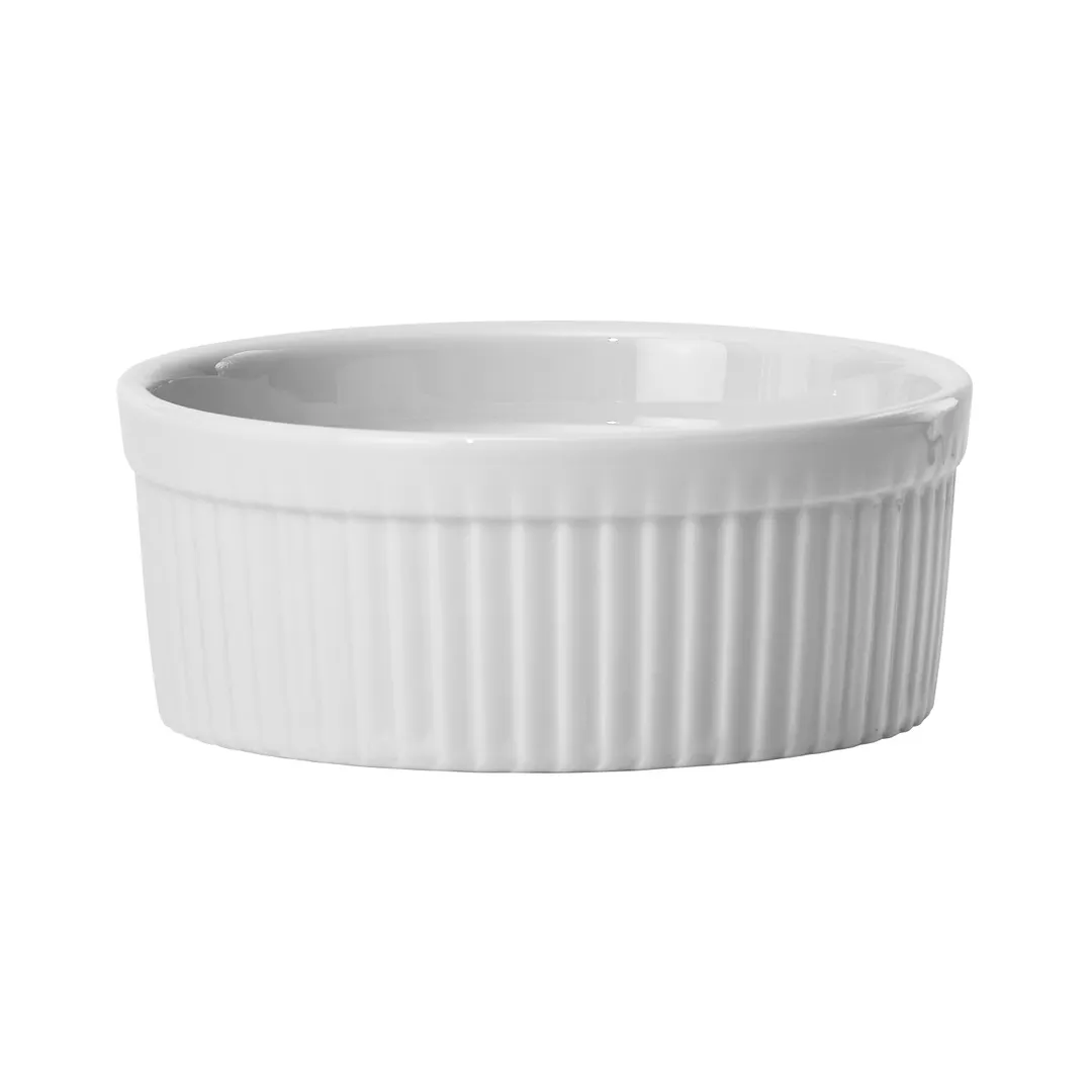 Winco FRR-8 Ramekin, 8 oz, 4" Dia x 1½" H, Round Fluted Porcelain, White - 1 Dozen