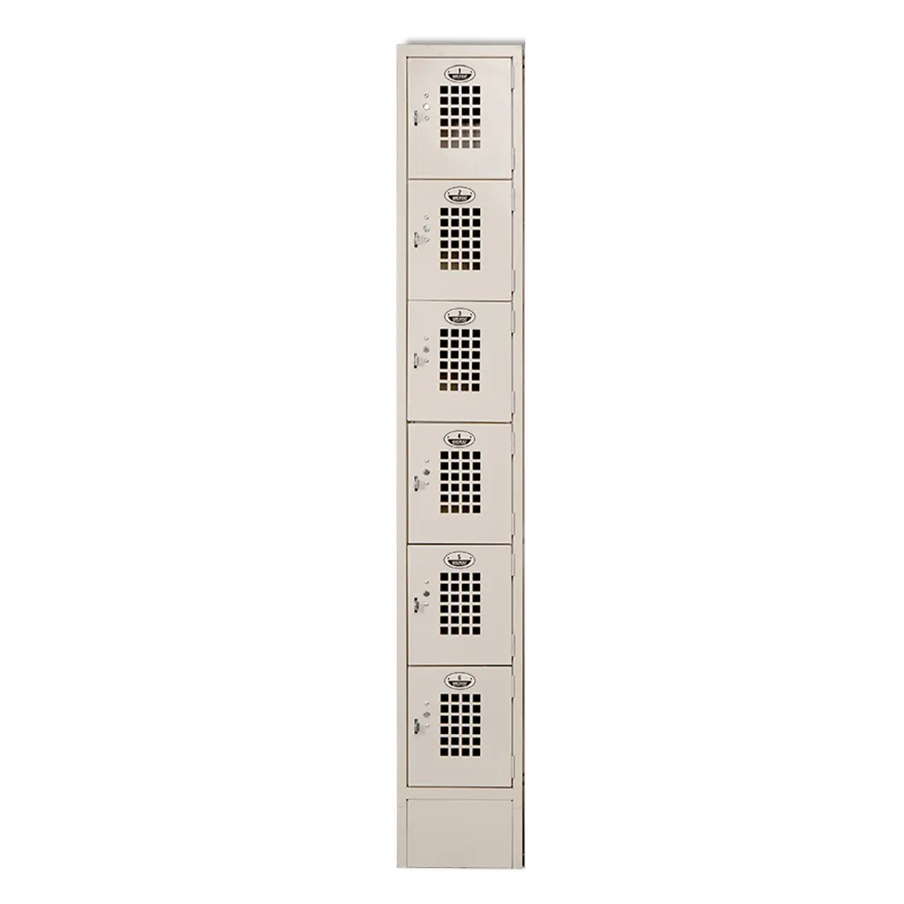 Winholt WL-66-15 6-Tier Floor Mounted Lockers, 12"W x 15"D x 78"H, Beige Finish, Mesh Grid Vented