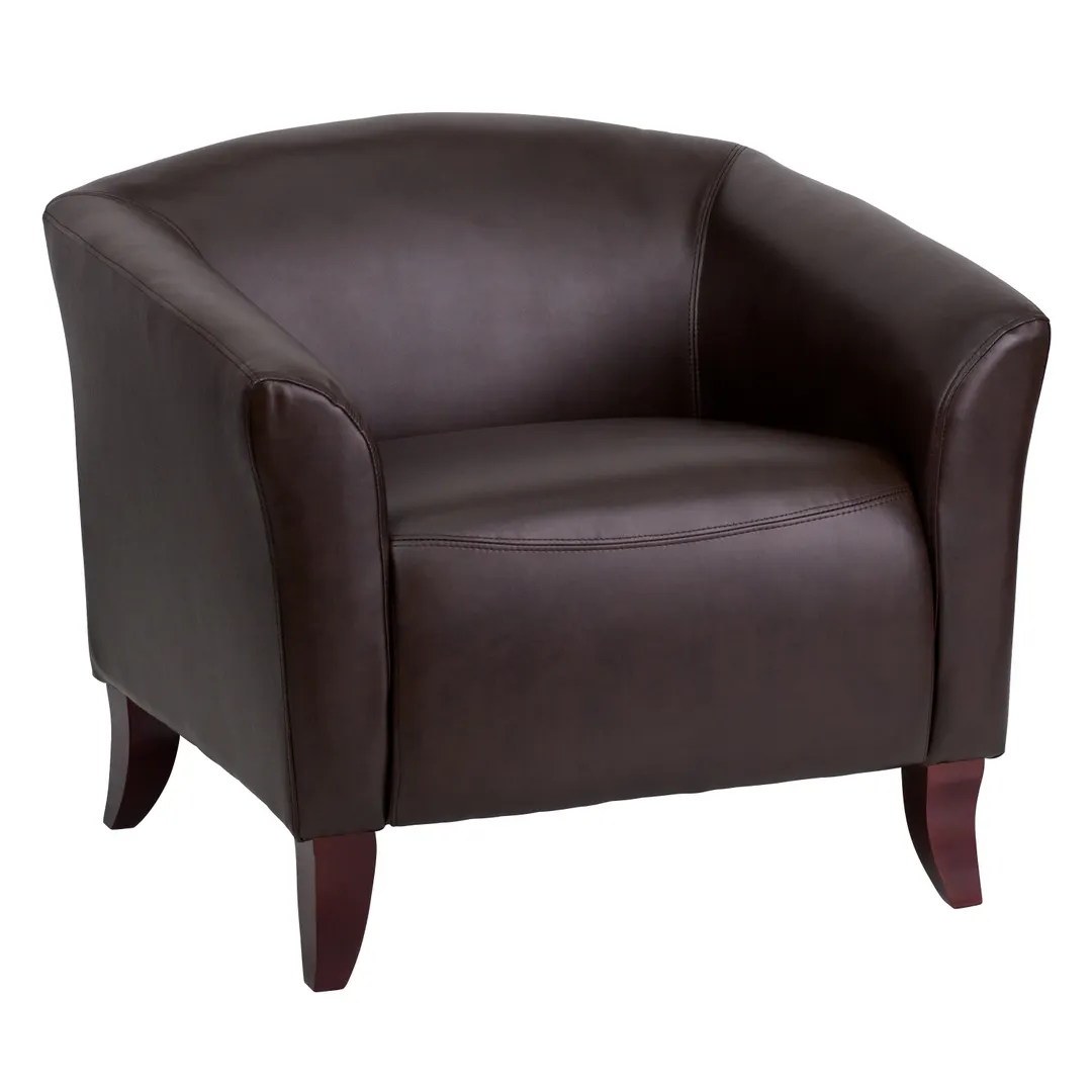 Flash Furniture 111-1-BN-GG Hercules Imperial Series Reception Chair, LeatherSoft Upholstery, Brown, Sturdy Hardwood Construction, Cherry Stained Wood Feet