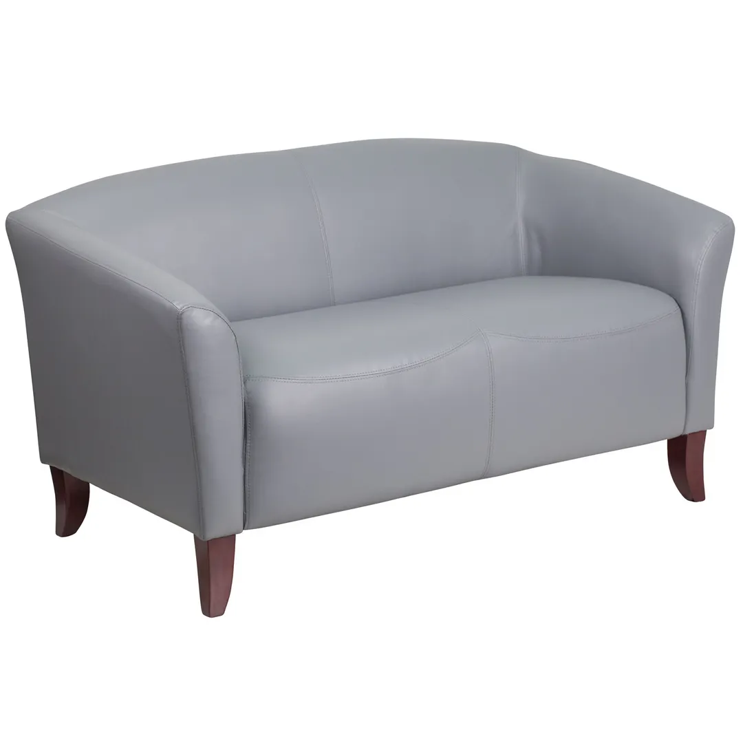 Flash Furniture 111-2-GY-GG Hercules Imperial Series Gray LeatherSoft Reception Loveseat, 52W x 29D x 29H, Cherry Wood Feet