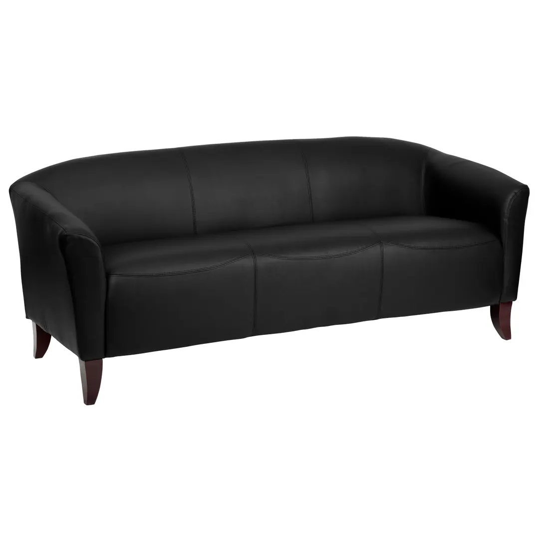 Flash Furniture 111-3-BK-GG Hercules Reception Sofa, 72-3/4" W x 29" D x 29" H, Black Upholstery, Wood Feet