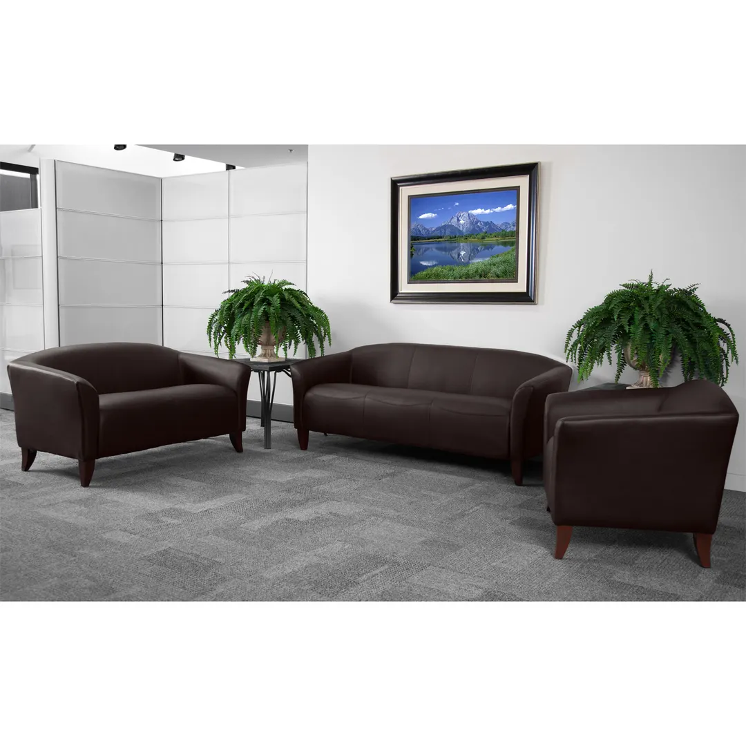 Flash Furniture 111-SET-BN-GG Hercules Imperial Series Reception Set, 3-Piece, LeatherSoft Upholstery, Brown