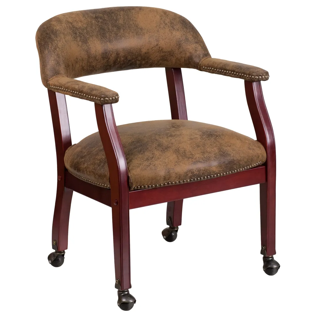 Flash Furniture B-Z100-BRN-GG Luxurious Conference Chair, 250 lb., Microfiber Upholstery, Brass Nailhead Trim, Mahogany Frame