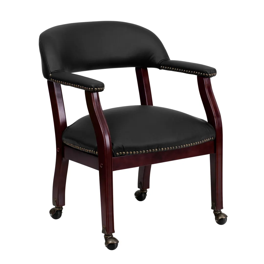Flash Furniture B-Z100-LF-0005-BK-LEA-GG Conference Chair, 250 lb, Black Leather, Upholstered Back & Seat