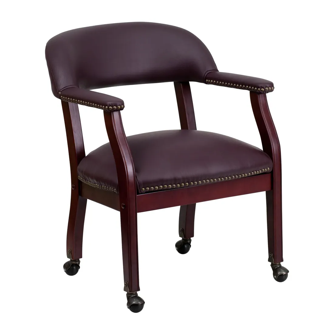 Flash Furniture B-Z100-LF19-LEA-GG Burgundy Leather Upholstered Conference Chair, 250 lb. Capacity, Brass Nailhead Trim