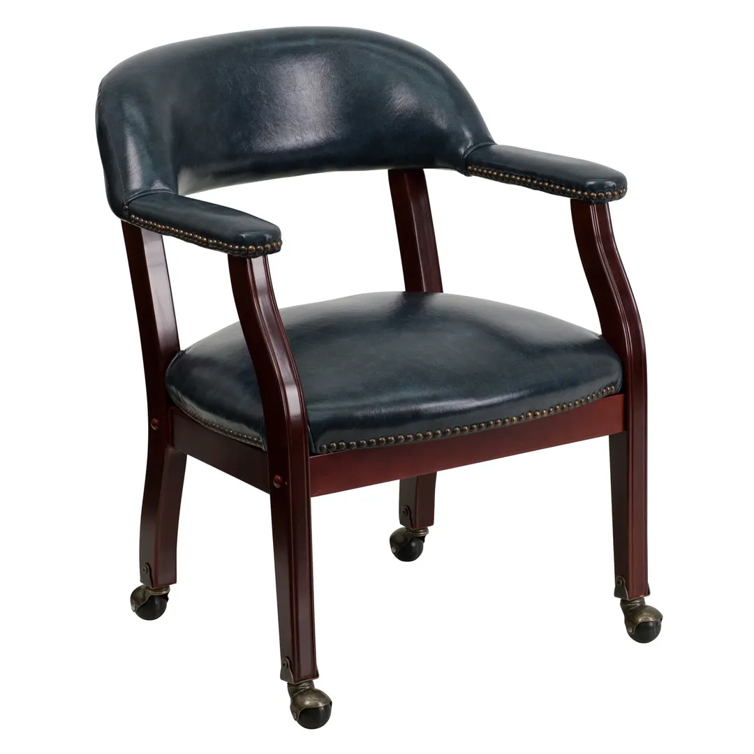 Flash Furniture B-Z100-NAVY-GG Luxurious Navy Conference Chair, 250 lb Capacity, Vinyl Upholstery, Brass Accents