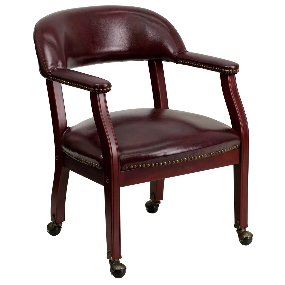 Flash Furniture B-Z100-OXBLOOD-GG Luxurious Conference Chair, Oxblood Vinyl, 250 lb., Upholstered Back, Brass Nailhead Trim