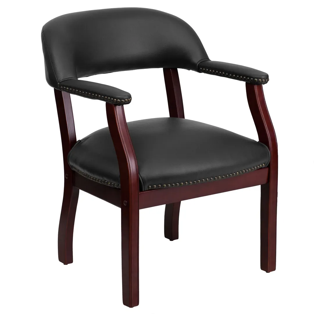 Flash Furniture B-Z105-BLACK-GG Luxurious Conference Chair, 250 lb, Black Vinyl Upholstery, Brass Nailhead Trim, Mahogany Frame