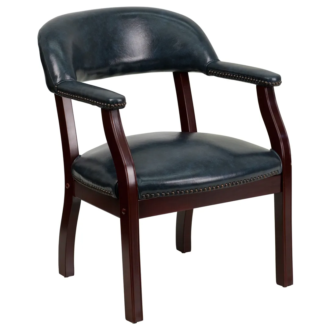 Flash Furniture B-Z105-NAVY-GG Navy Luxurious Conference Chair, 250 lb., Upholstered Back, Vinyl, Brass Trim