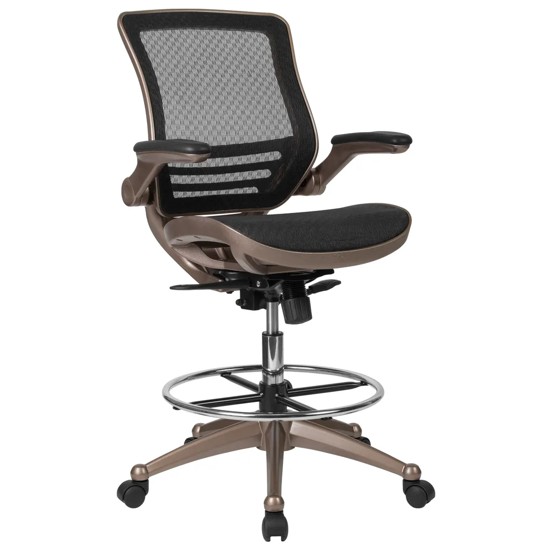 Flash Furniture BL-LB-8801X-D-GG Drafting Swivel Chair, Black, 43"-50¼" Height, Lumbar, 2‑to‑1 Tilt, Casters