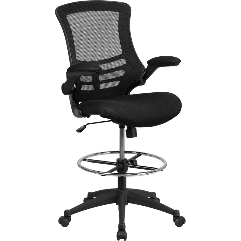 Flash Furniture BL-X-5M-D-GG Drafting Chair, 43-1/4"-50-3/4" Height, 250 lb, Blk Mesh Back, Seat, Arms Casters