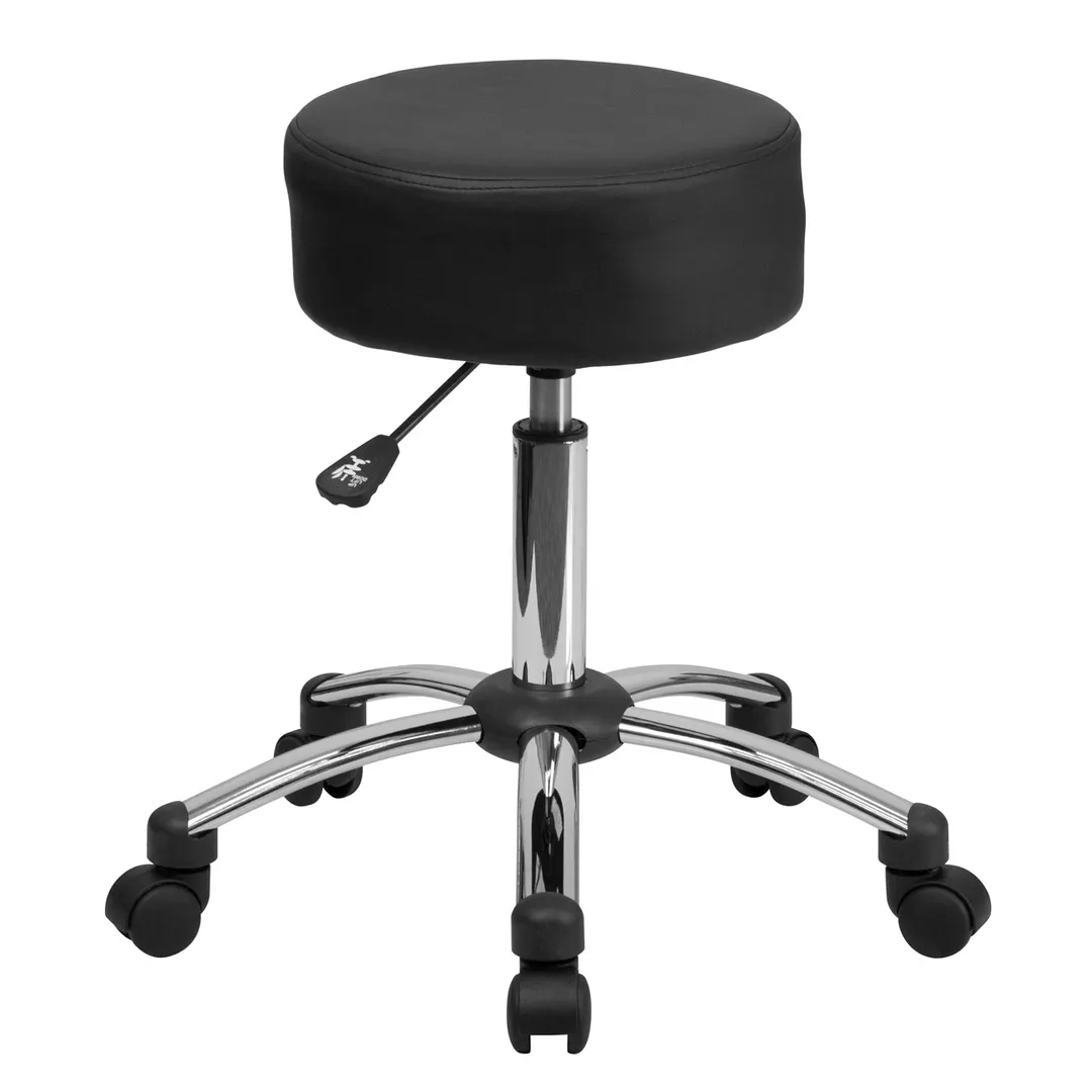Flash Furniture BT-191-1-GG Stool, 21"-26-1/4" Height, 250 lb, Black LeatherSoft, Chrome Base, Dual Casters
