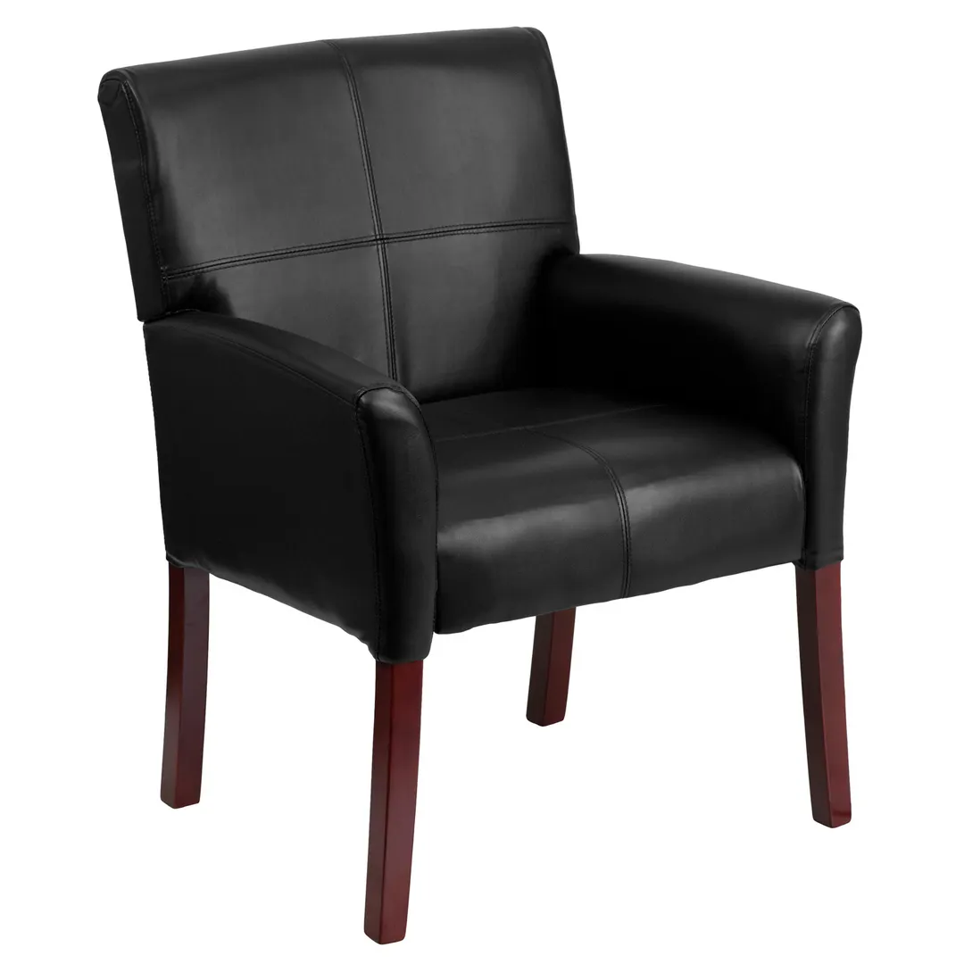 Flash Furniture BT-353-BK-LEA-GG Executive Side Reception Chair, 250 lb. Capacity, Black LeatherSoft Upholstery, Mahogany Finished Wood Legs