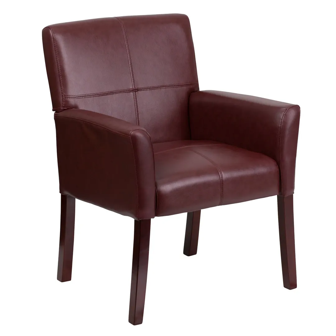 Flash Furniture BT-353-BURG-GG Executive Side Reception Chair, 250 lb. Capacity, Burgundy LeatherSoft Upholstery, Mahogany Finish
