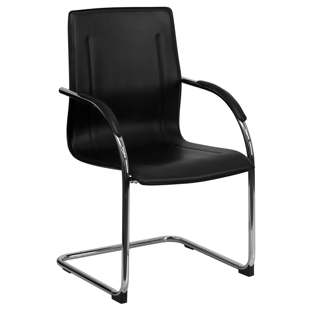 Flash Furniture BT-509-BK-GG Black Vinyl Upholstered Side Reception Chair, 250 lb. Capacity, Chrome Finish, Padded Arms